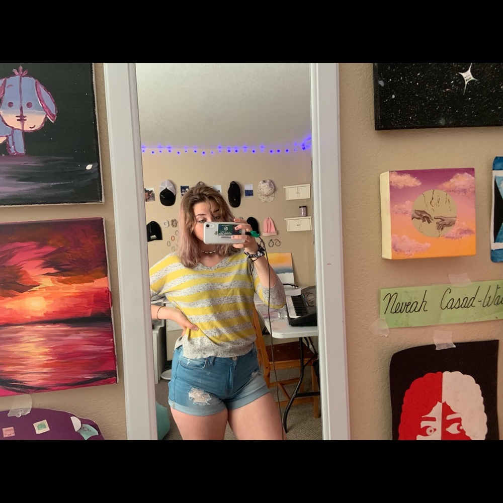 Yellow striped v-neck